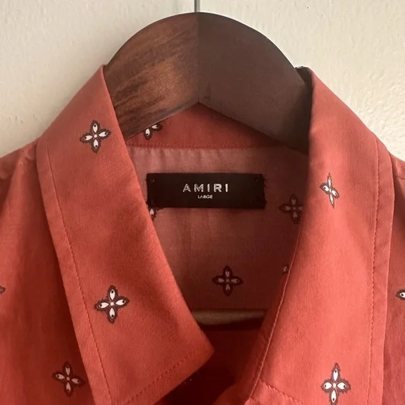 AMIRI Rust Silk Bandana Raw Hem Shirt - Picture 2 of 6